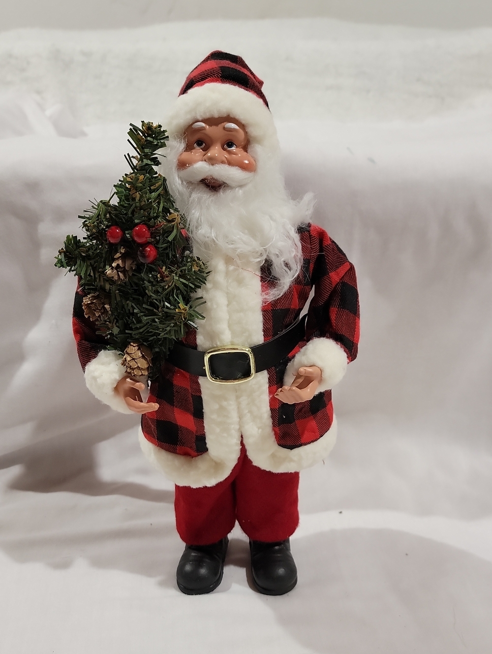 Festive Red Buffalo Plaid Santa Figure - Holiday Home Decor Vintage Inspired